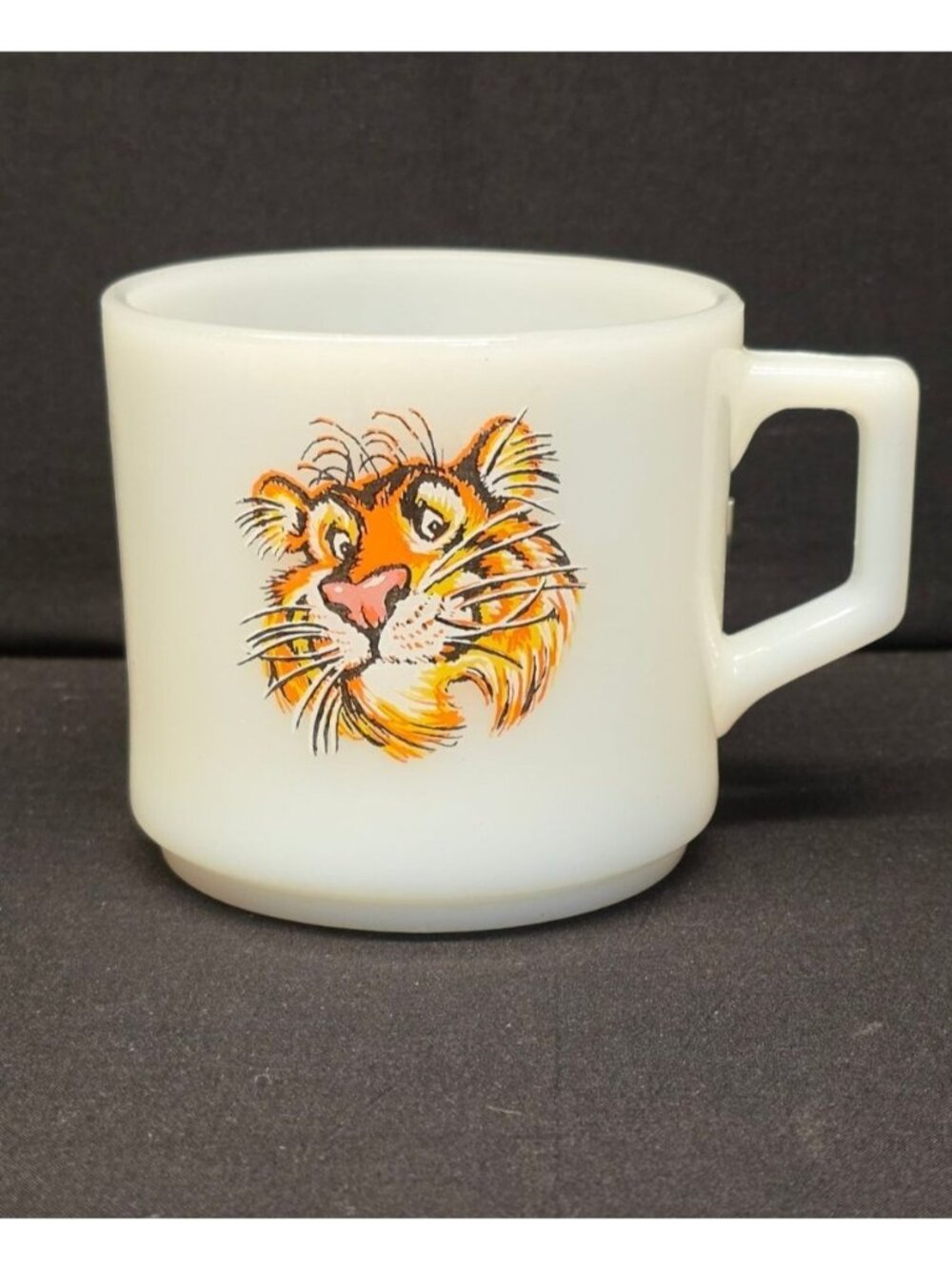 Vintage 1960s Fire-King Milk Glass Mug Advertising Tiger for Esso Exxon Petrol